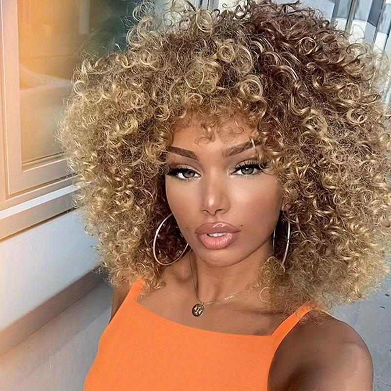 Soft & Stylish 35-56cm Blonde Afro Curly Wig for Women 70s & Kinky Curly Hair