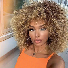 Soft & Stylish 35-56cm Blonde Afro Curly Wig for Women 70s & Kinky Curly Hair