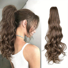 Wavy Brown Ponytail Extension Claw Clip 50cm Long Synthetic Hair Wig for Women