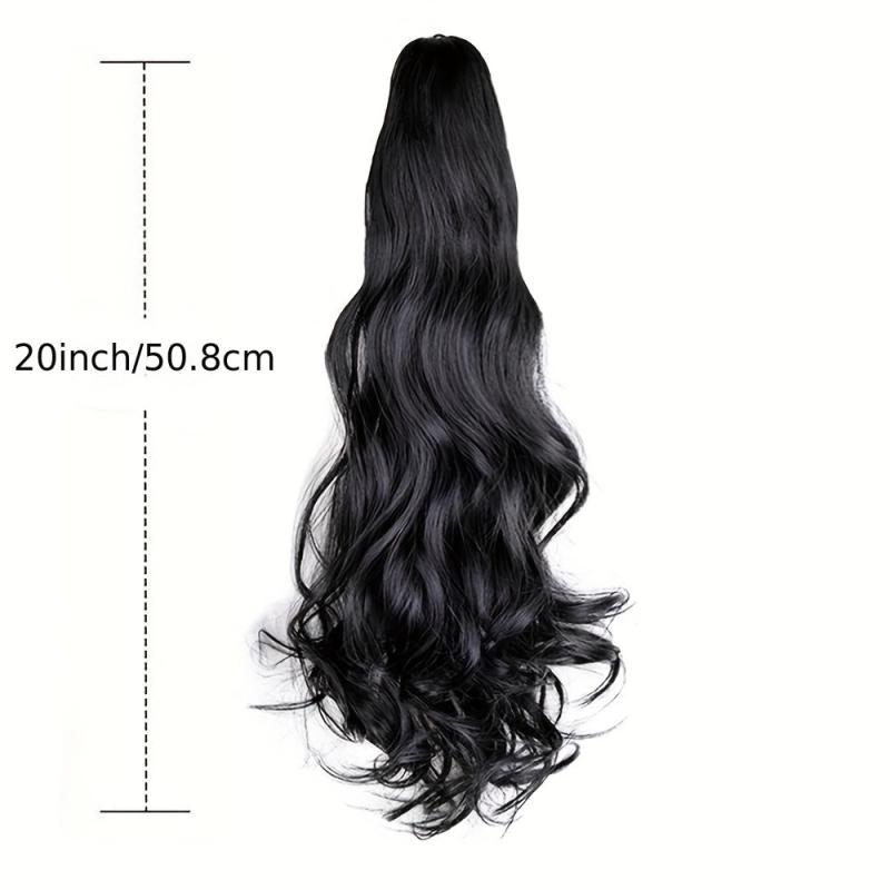 Wavy Brown Ponytail Extension Claw Clip 50cm Long Synthetic Hair Wig for Women
