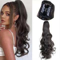 Wavy Brown Ponytail Extension Claw Clip 50cm Long Synthetic Hair Wig for Women