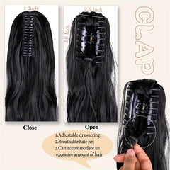 Wavy Brown Ponytail Extension Claw Clip 50cm Long Synthetic Hair Wig for Women