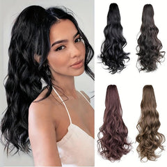 Wavy Brown Ponytail Extension Claw Clip 50cm Long Synthetic Hair Wig for Women