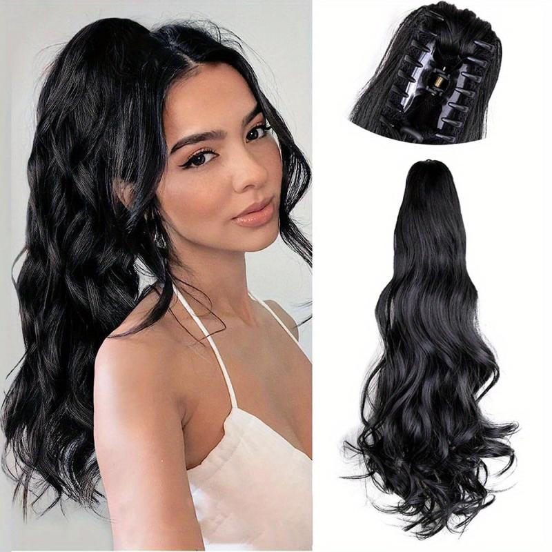 Wavy Brown Ponytail Extension Claw Clip 50cm Long Synthetic Hair Wig for Women