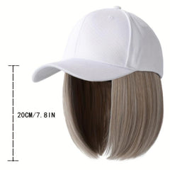 Short Straight Bob Wigs With Baseball Cap Adjustable Hat Wigs