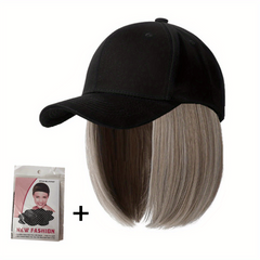 Short Straight Bob Wigs With Baseball Cap Adjustable Hat Wigs