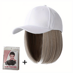 Short Straight Bob Wigs With Baseball Cap Adjustable Hat Wigs