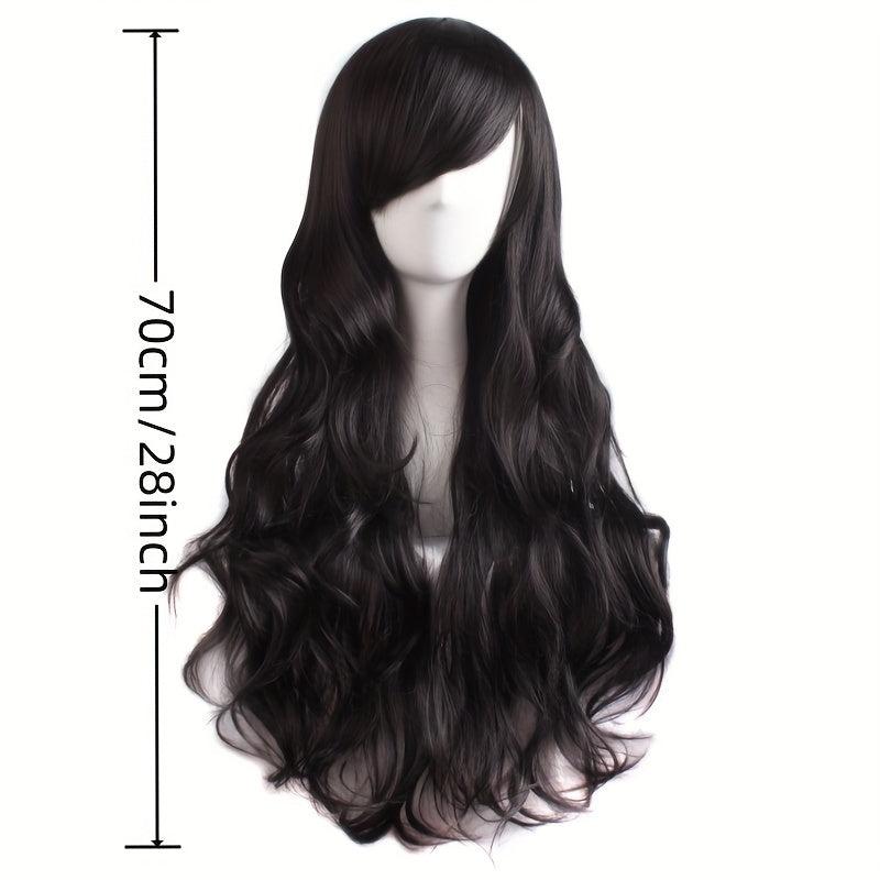28in Long Curly Synthetic Wig With Side Bangs High Temp Fiber Party Wig