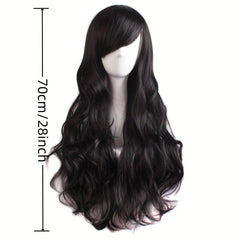 28in Long Curly Synthetic Wig With Side Bangs High Temp Fiber Party Wig