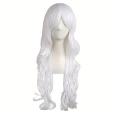 28in Long Curly Synthetic Wig With Side Bangs High Temp Fiber Party Wig