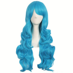 28in Long Curly Synthetic Wig With Side Bangs High Temp Fiber Party Wig