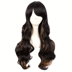 28in Long Curly Synthetic Wig With Side Bangs High Temp Fiber Party Wig
