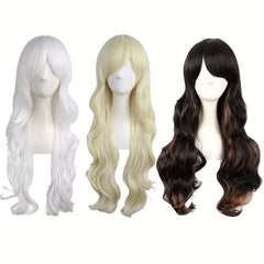 28in Long Curly Synthetic Wig With Side Bangs High Temp Fiber Party Wig