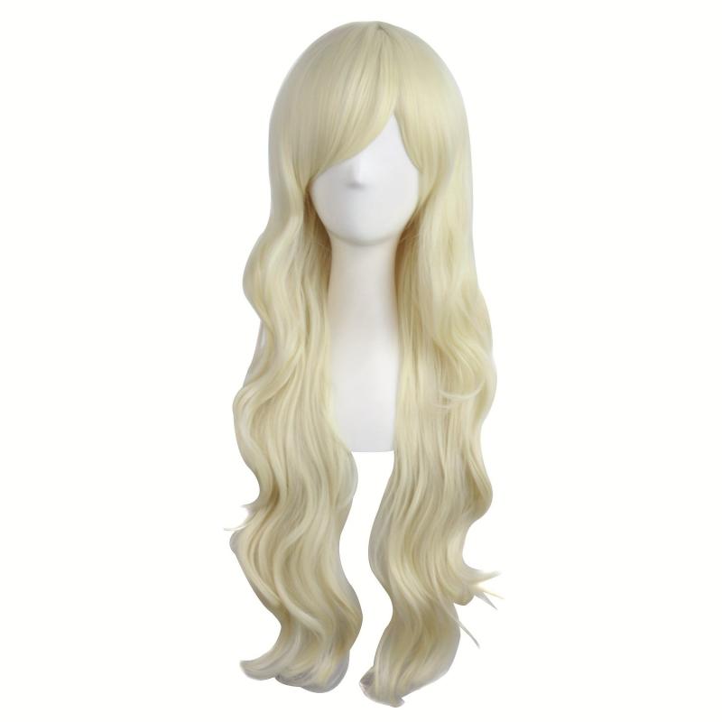 28in Long Curly Synthetic Wig With Side Bangs High Temp Fiber Party Wig