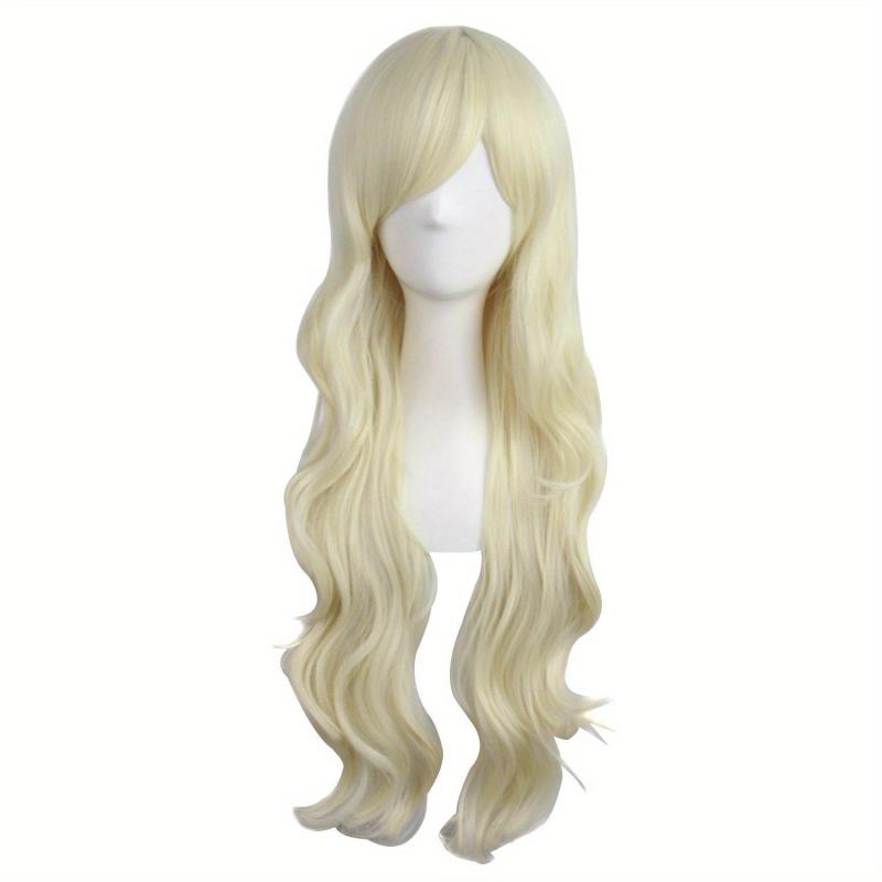 28in Long Curly Synthetic Wig With Side Bangs High Temp Fiber Party Wig