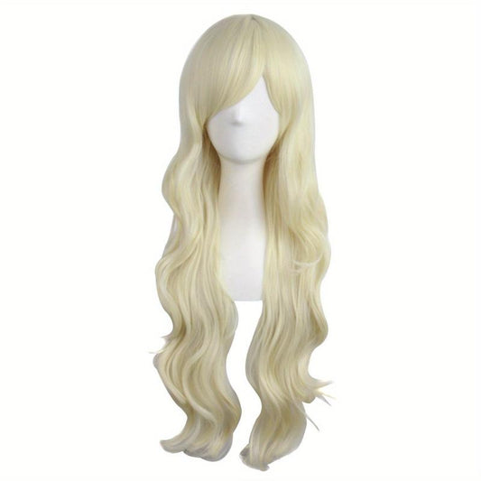 28in Long Curly Synthetic Wig With Side Bangs High Temp Fiber Party Wig