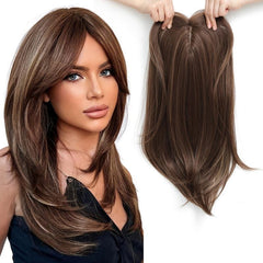 Long Curly Hair Topper with Bangs for Thinning Hair