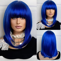 Short Bob Wig With Bangs Synthetic Wig For Women