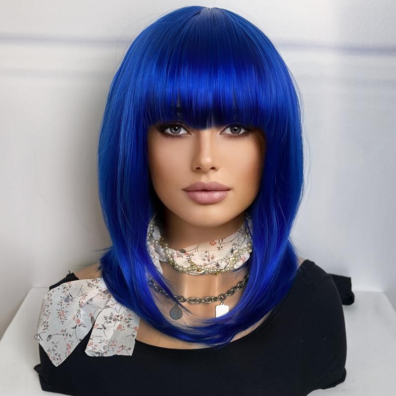 Short Bob Wig With Bangs Synthetic Wig For Women