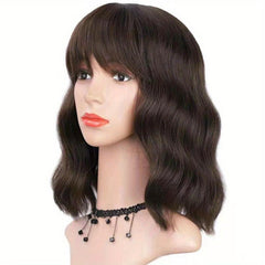 Pink Short Bob Curly Wavy Hair Wig with Air Bangs