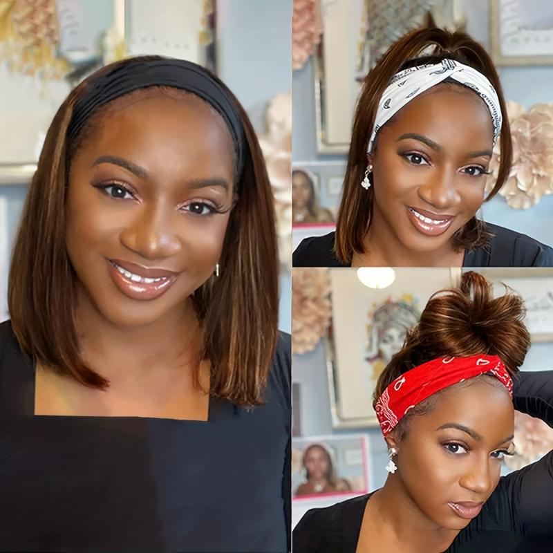 Synthetic Bob Wig with Headband for Women and Girls
