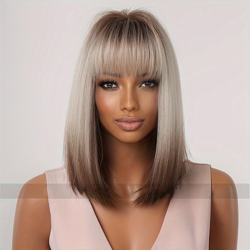Gradient Gray Short Bob Wig With Bangs Women's Wigs