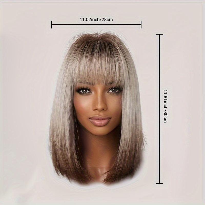 Gradient Gray Short Bob Wig With Bangs Women's Wigs