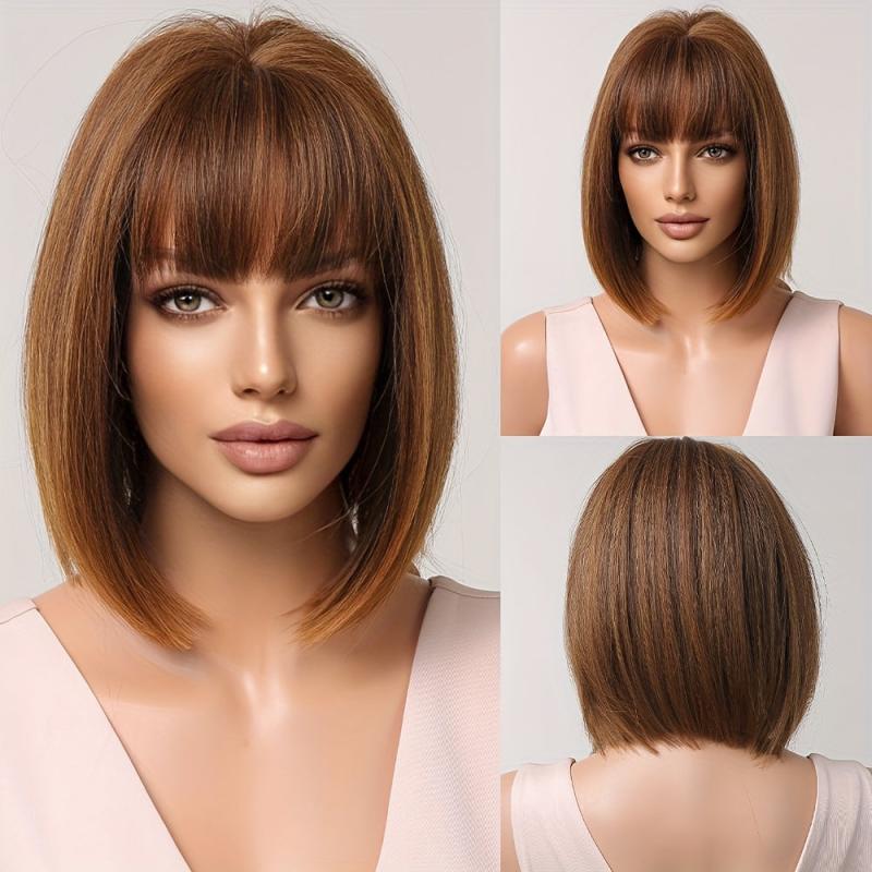 Gradient Gray Short Bob Wig With Bangs Women's Wigs