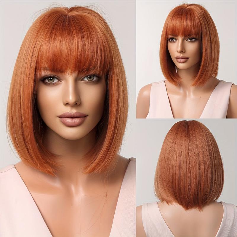 Gradient Gray Short Bob Wig With Bangs Women's Wigs