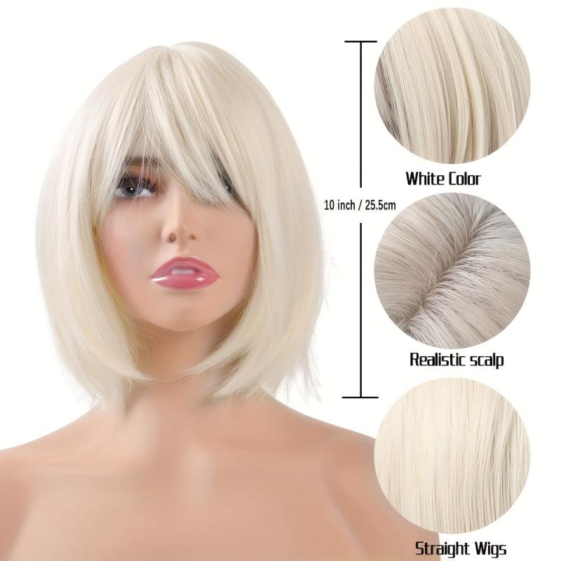Blonde Bob Wig with Bangs Short Synthetic Cosplay Wig for Women Realistic Scalp