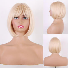 Blonde Bob Wig with Bangs Short Synthetic Cosplay Wig for Women Realistic Scalp