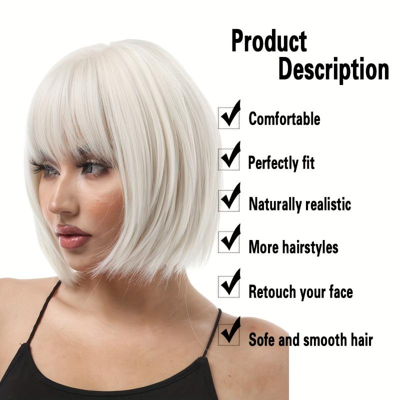 Blonde Bob Wig with Bangs Short Synthetic Cosplay Wig for Women Realistic Scalp