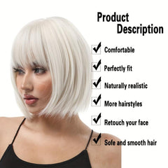 Blonde Bob Wig with Bangs Short Synthetic Cosplay Wig for Women Realistic Scalp