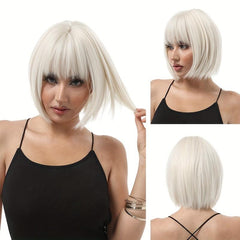 Blonde Bob Wig with Bangs Short Synthetic Cosplay Wig for Women Realistic Scalp
