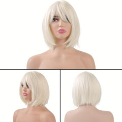 Blonde Bob Wig with Bangs Short Synthetic Cosplay Wig for Women Realistic Scalp