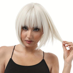 Blonde Bob Wig with Bangs Short Synthetic Cosplay Wig for Women Realistic Scalp