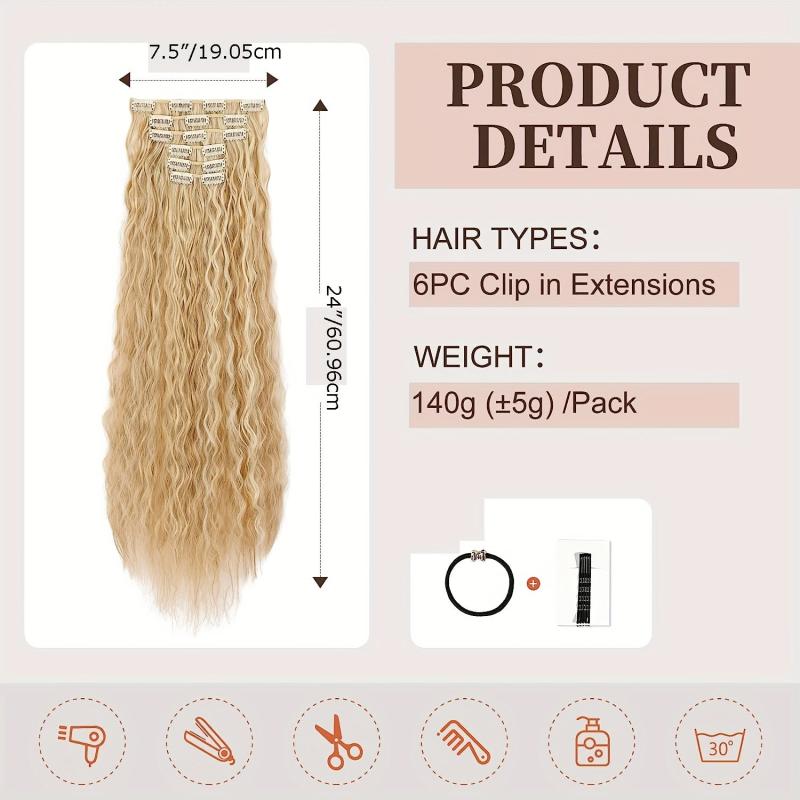 6pcs Long Curly Hair Pieces Synthetic Extensions Daily Use