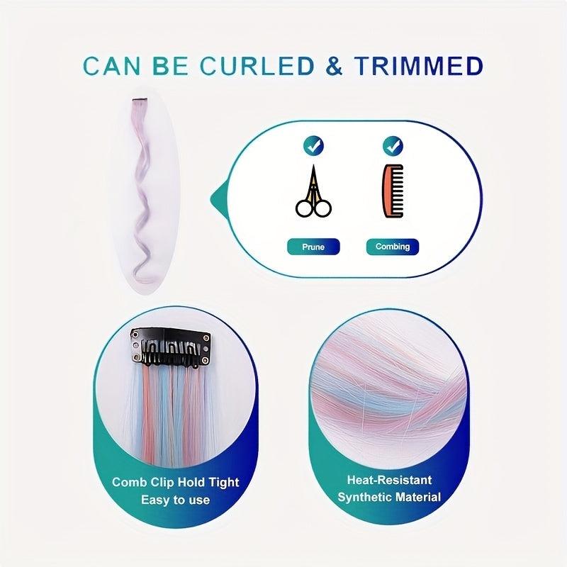 Colorful Wavy Clip In Hair Extensions 55 Synthetic Curly Hair Extensions