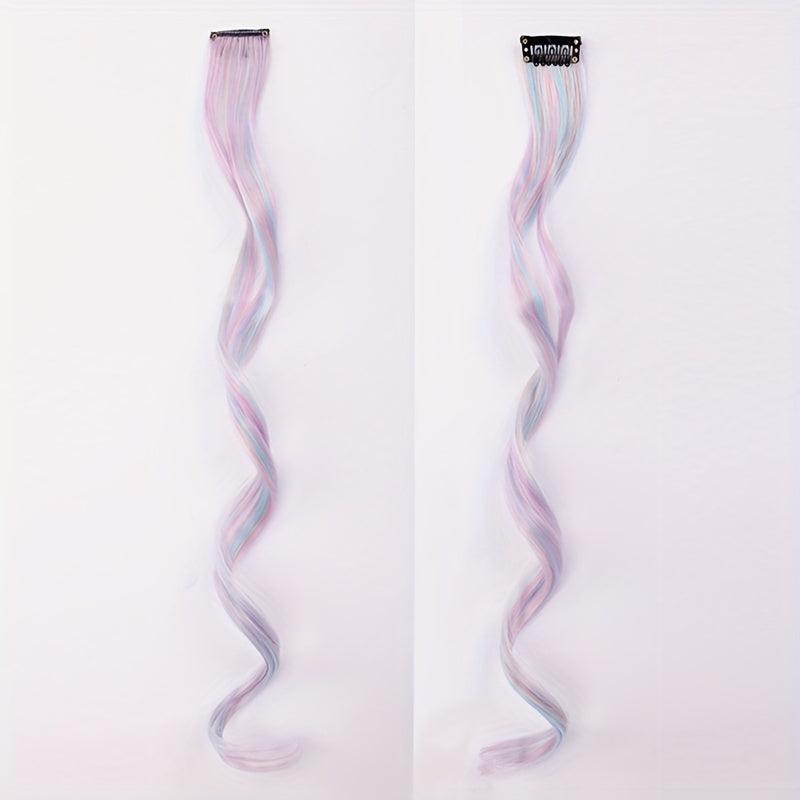 Colorful Wavy Clip In Hair Extensions 55 Synthetic Curly Hair Extensions