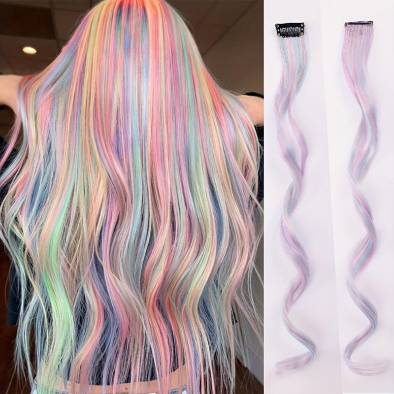 Colorful Wavy Clip In Hair Extensions 55 Synthetic Curly Hair Extensions