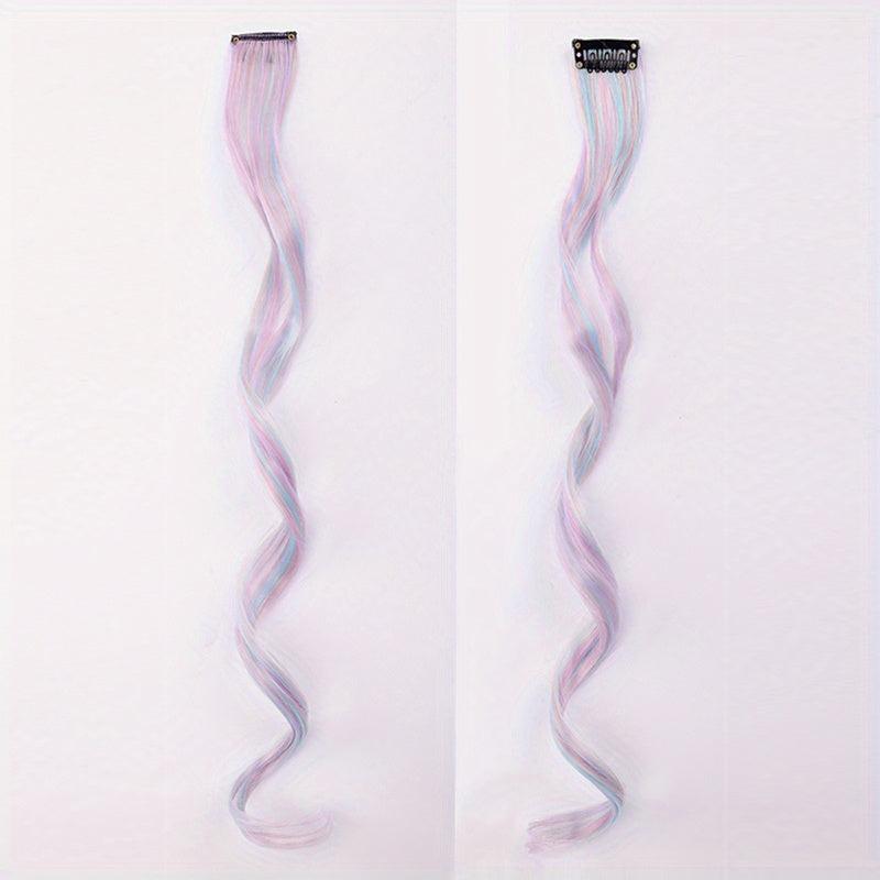 Colorful Wavy Clip In Hair Extensions 55 Synthetic Curly Hair Extensions