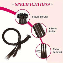 Small 3-Strand Braid Hairpieces Clip-In Extensions for Daily Use & Party