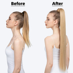 28 cm Long Straight Hair Ponytail Extensions High Temperature Elastic Band