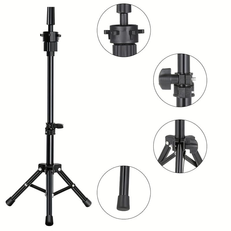 Mini Adjustable Wig Stand Tripod Hairdresser Table Training Head Stand