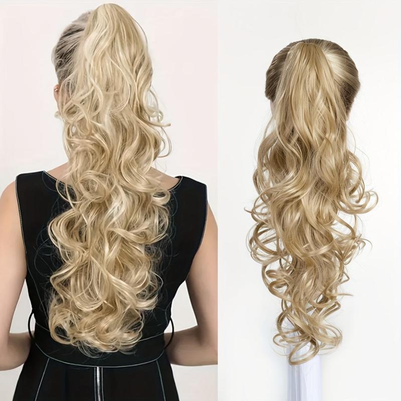 Long Curly Wavy Ponytail Extension for Women - Natural Wavy Synthetic Hairpiece