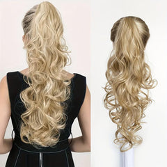 Long Curly Wavy Ponytail Extension for Women - Natural Wavy Synthetic Hairpiece