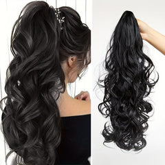 Long Curly Wavy Ponytail Extension for Women - Natural Wavy Synthetic Hairpiece
