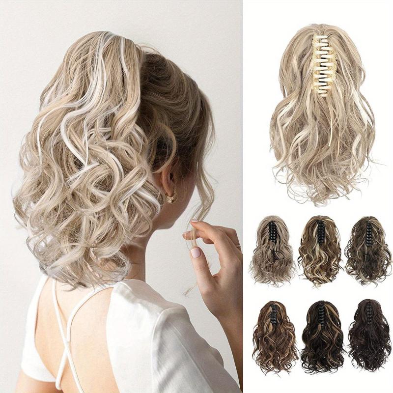 Short Curly Ponytail Hair Extensions Claw Clip Natural Wavy Synthetic Hairpiece