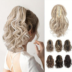 Short Curly Ponytail Hair Extensions Claw Clip Natural Wavy Synthetic Hairpiece