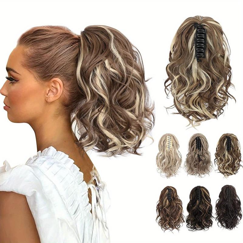 Short Curly Ponytail Hair Extensions Claw Clip Natural Wavy Synthetic Hairpiece